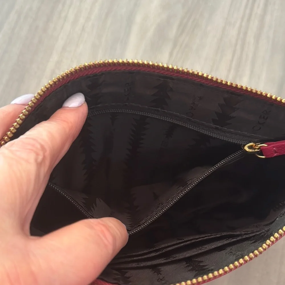 THACKER- Elegant Pink Leather Clutch with Gold Accent - Picture 9 of 10